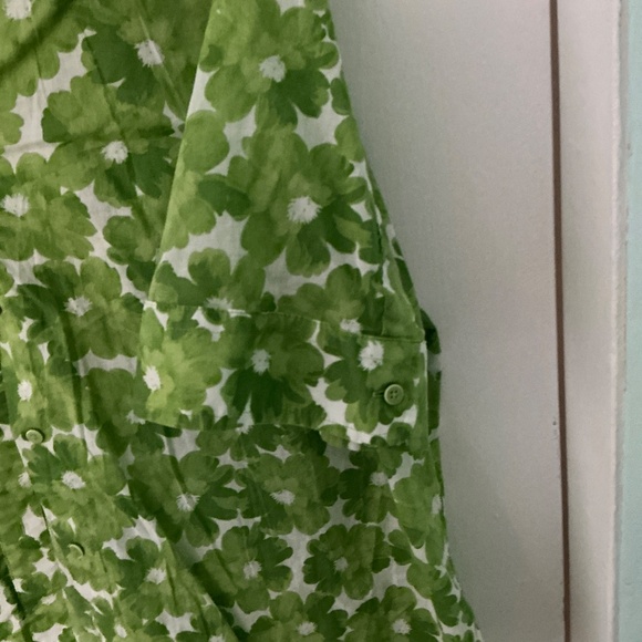 Vintage Green Floral Button-Up Blouse | Short Sleeve Lightweight Top, Size 2XL - Picture 3 of 6